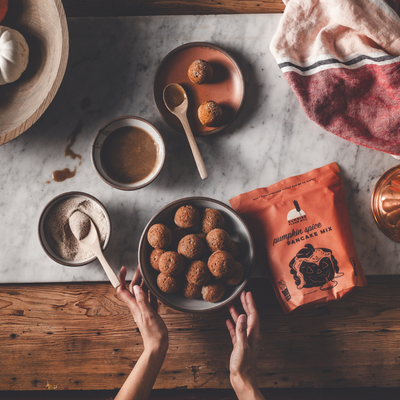 Pumpkin Spice Baked Donut Holes with Butterscotch Sauce